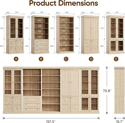 ivaniti 70.8" Bookshelf with Glass Doors, Farmhouse Modular Bookcase with - Image 7