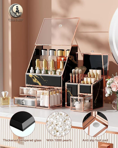 Makeup Organizer Black, Glass Vanity Organizer - Image 2