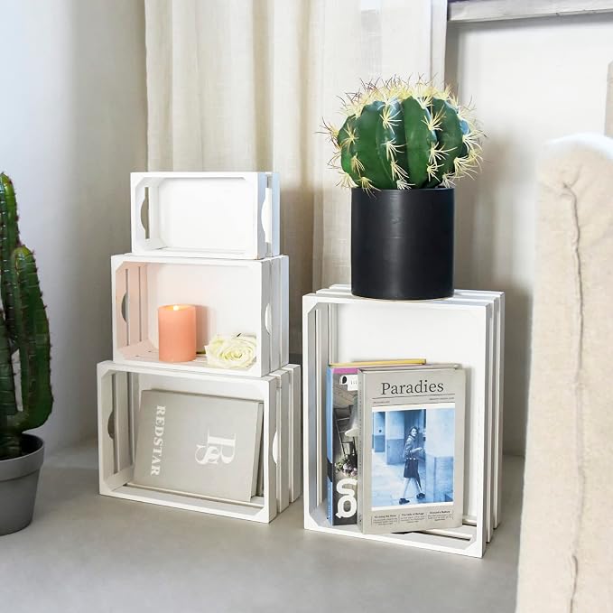 Set of 4 Large Wooden Decorative Storage Crates, Farmhouse Wood Storage - Image 7