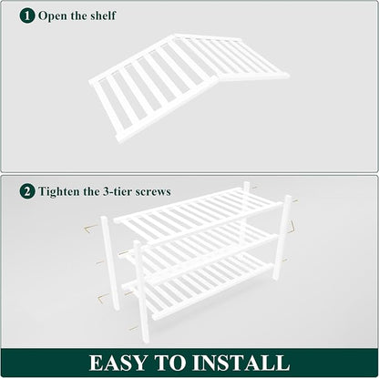 Smiry Bamboo Shoe Rack for Closet, 3 Tier Wooden Stackable Shoe Organizer - Image 6