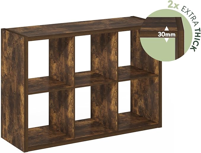 Furinno Cubicle 6-Cube Book Shelf, Extra Thick Frame Bookshelf, Amber Pine | - Image 10