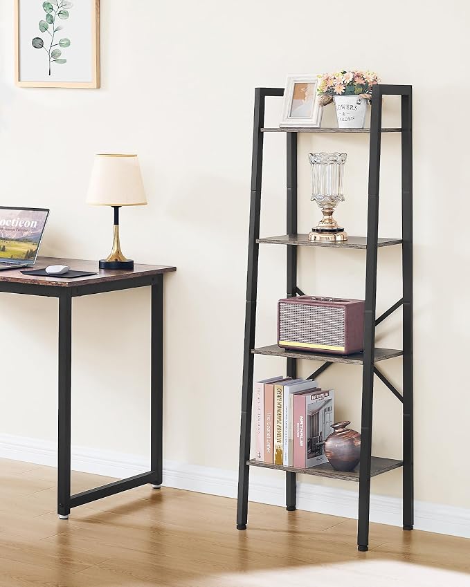 Hoctieon 4-Tier Industrial Ladder Bookshelf, Narrow Ladder Shelf, Tall Standing - Image 4