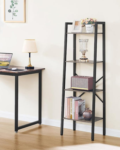 Hoctieon 4-Tier Industrial Ladder Bookshelf, Narrow Ladder Shelf, Tall Standing - Image 4