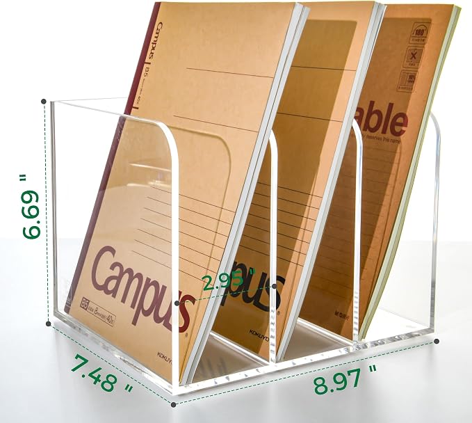 3 Vertical Compartments Clear Acrylic Magazine & File Holder – Multipurpose - Image 2