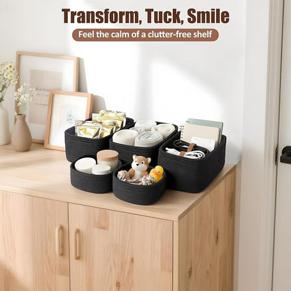 5-Pack Small Woven Rope Storage Baskets, 2 Sizes Organizer Bins | Fabric Cube - Image 5
