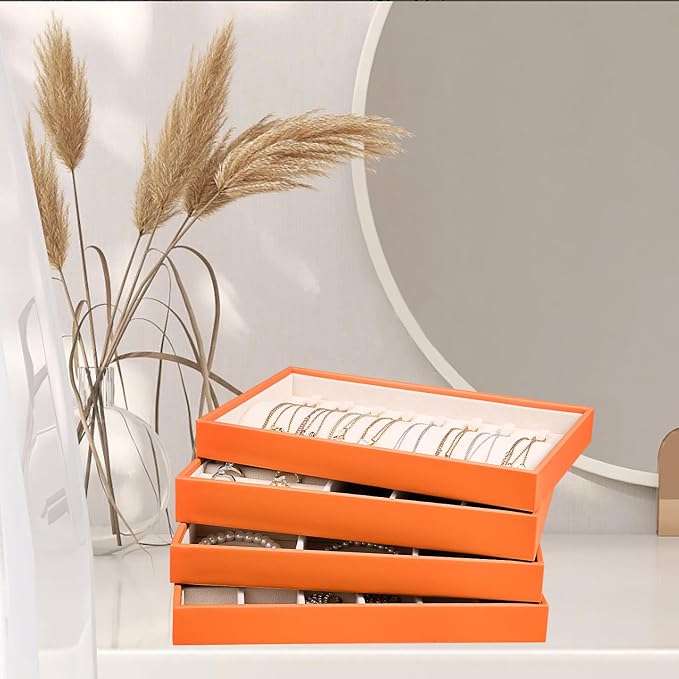 LANDICI Stackable Jewelry Organizer Trays 4 Set, PU Leather Jewelry Organizer - Image 6