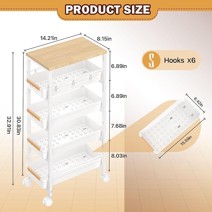 SUNALLY Slim Storage Cart with Wheels, Narrow Kitchen Rolling Cart, Storage - Image 3
