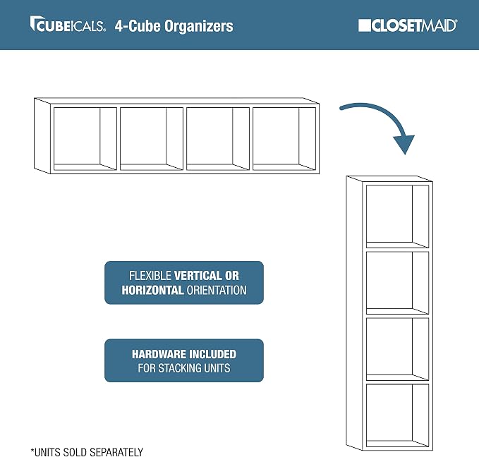 ClosetMaid Cubeicals 4 Cube Storage Shelf Organizer Bookshelf, Vertical or - Image 5
