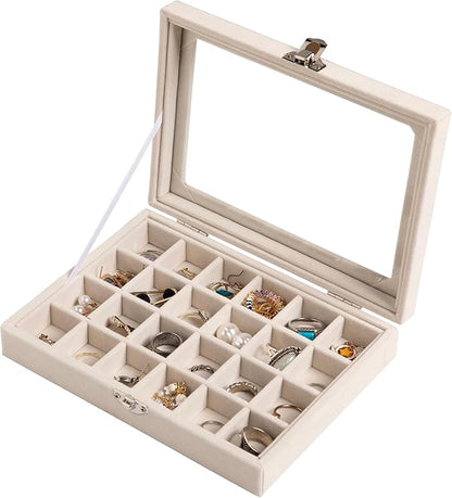 Frebeauty 24 Grid Earring Organizer, Small Velvet Jewelry Tray by Frebeauty