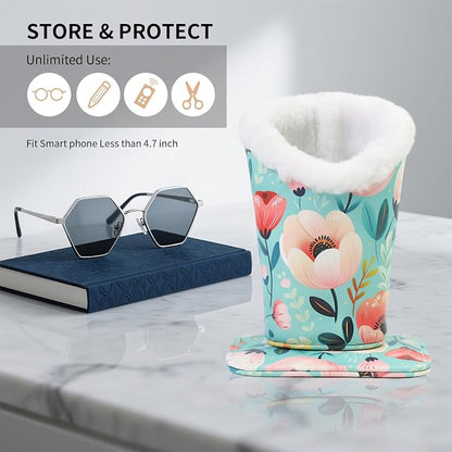 Plush Lined Eyeglasses Holder, Cute Magnetic PU Leather Glasses Stand Case - Image 5