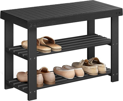 SONGMICS Shoe Rack Bench, 3-Tier Bamboo Shoe Storage Organizer, Entryway Bench by Unknown