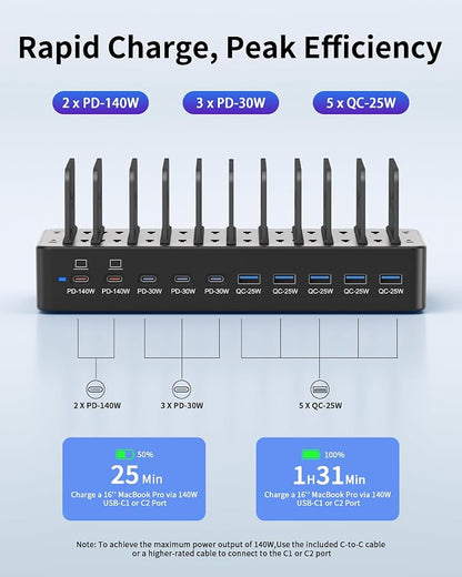 620W Charging Station for Multiple Devices, 10-Port USB C Fast Charger Station - Image 3