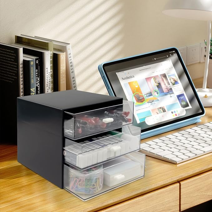 Desk Organizer with Drawer, Desk Storage Box, Plastic Office Stationery - Image 7