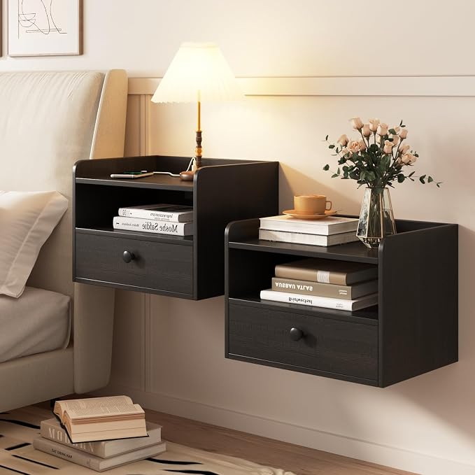 Floating Nightstand Set of 2 Modern Night Stands by HOME