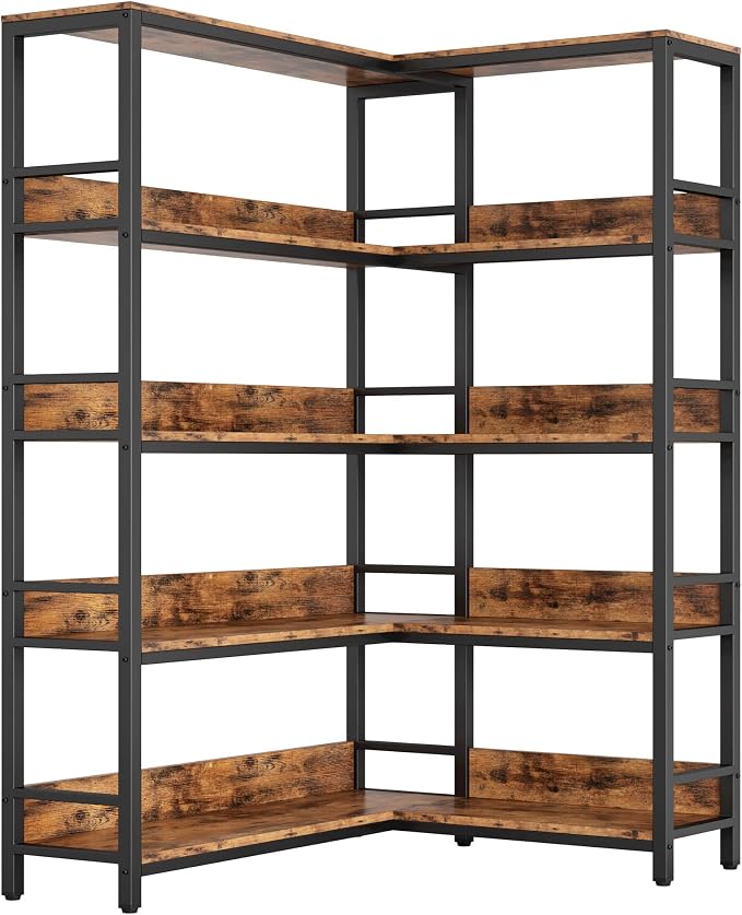 IRONCK Corner Bookshelf 5 Tiers, Industrial Corner Bookcase by IRONCK