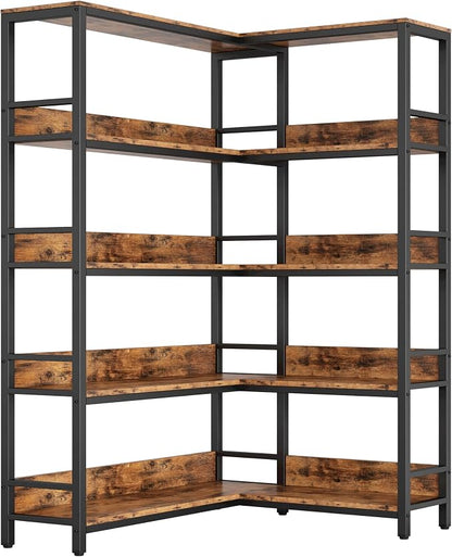 IRONCK Corner Bookshelf 5 Tiers, Industrial Corner Bookcase by IRONCK
