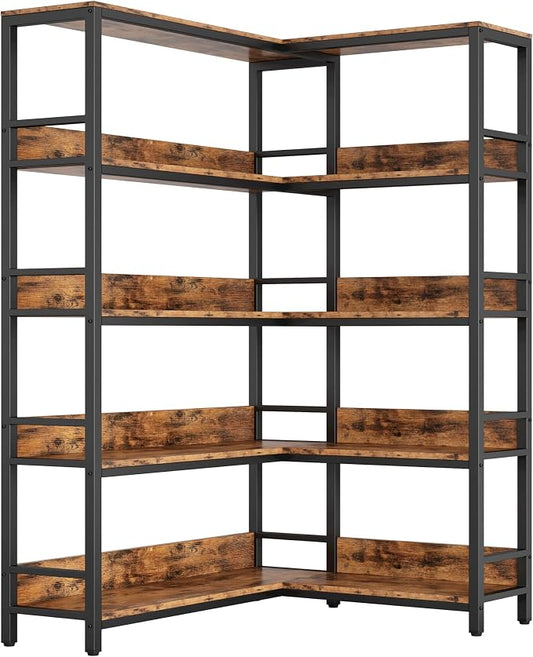 IRONCK Corner Bookshelf 5 Tiers, Industrial Corner Bookcase by IRONCK