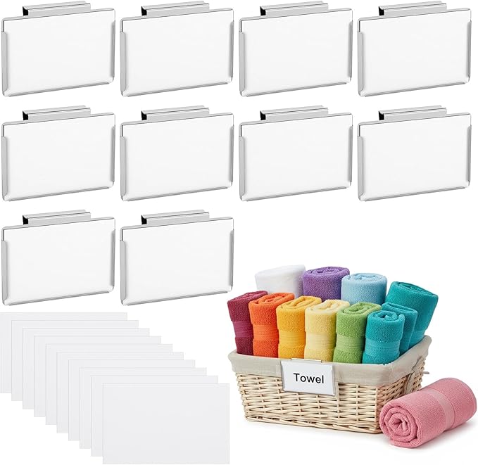 10 Pack Metal Basket Bin Label Clips, 3.54 x 2.36 Inch Silver Removable Label by Unknown