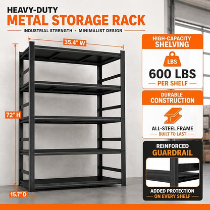 PRESTELION 72" H Garage Shelving, 3000 lbs Heavy Duty Metal Storage Shelves - Image 3