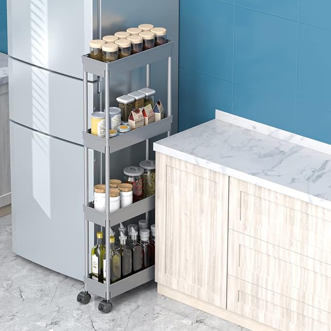 Sooyee 4 Tier Slim Storage Cart, Rolling Storage Cart, Narrow Shelf, Bathroom - Image 6