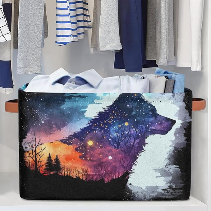 Pardick colorful galaxy animal wolf Basket Storage Bins Large Fabric Toys - Image 5