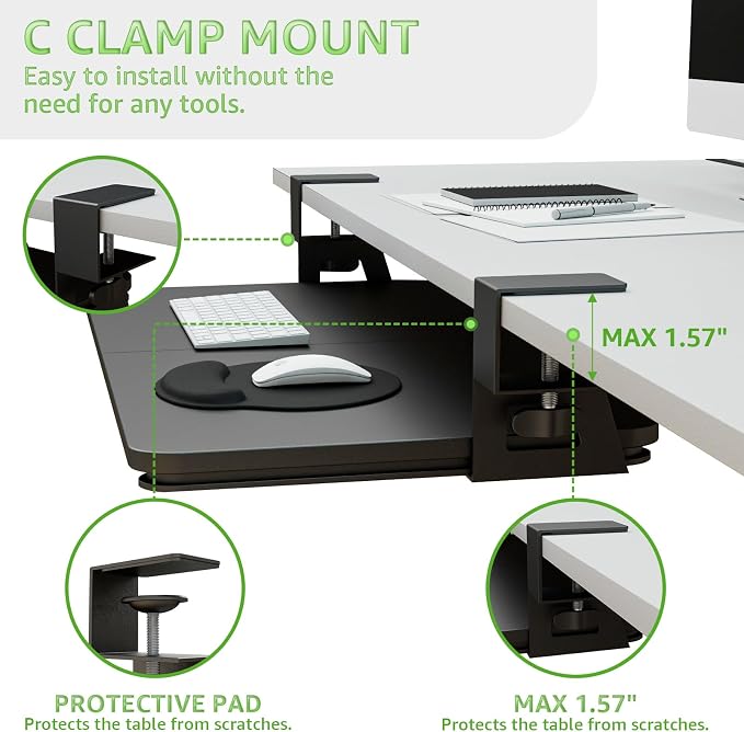 Desktop Keyboard Tray, Under Desk Pull Out, 26.77" X 11.81" Large Size Keyboard - Image 4