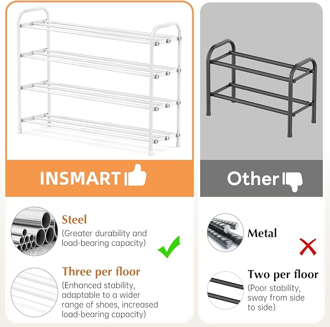 INSMART 4-Tier Expandable Shoe Rack, Stackable and Adjustable Shoes Organizer - Image 3