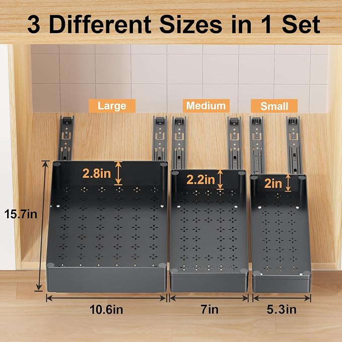 Delamu 3 Pack Pull Out Cabinet Organizer, 15.7" Deep Pull Out Drawers - Image 2