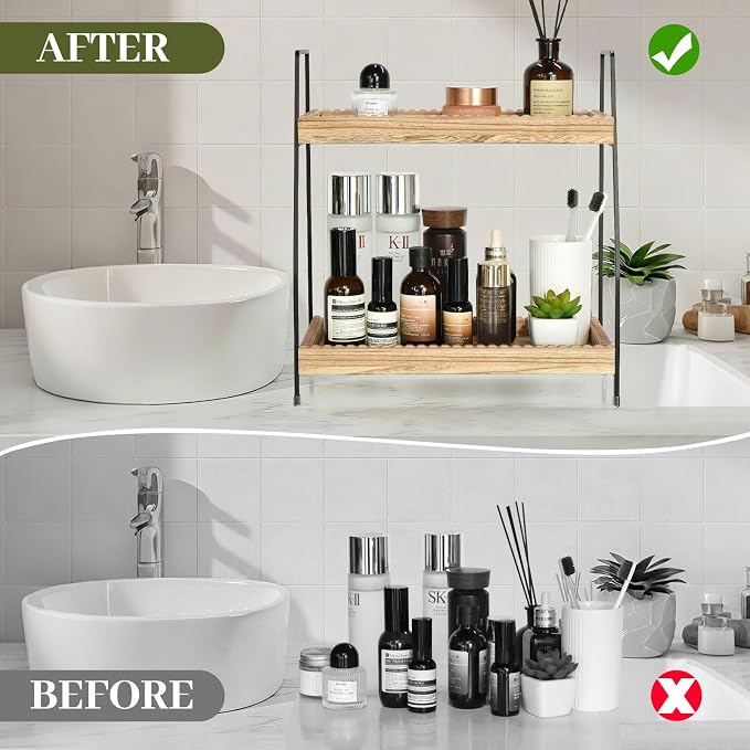 2 Tier Bathroom Countertop Organizer, Wood Bathroom Organizers and Storage - Image 5