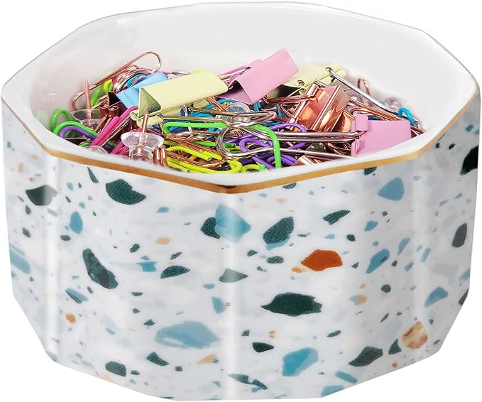 Ceramic Paper Clip Holder Gold Line Paper Clip Dispenser Organizer - Image 8