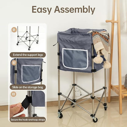 Laundry Basket with Wheels, 35.9" No-Bend Rolling Hamper, steel frame, foldable - Image 5