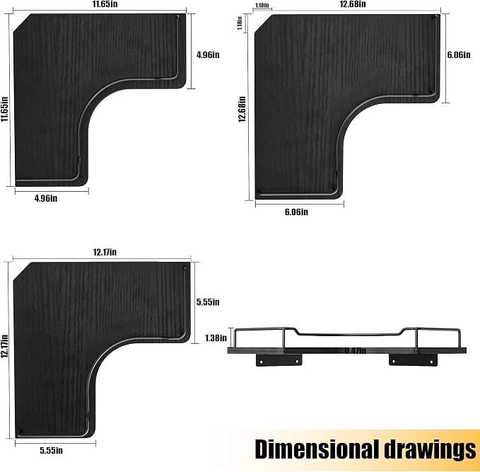 L-Shaped Corner Floating Shelves Set of 3, Rustic Wood Wall Mounted Storage - Image 3