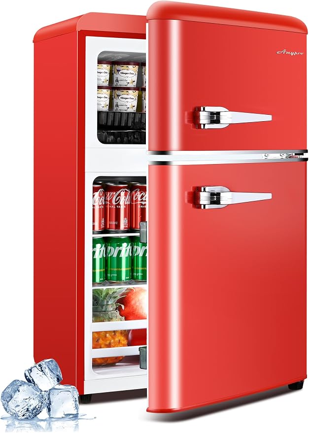 3.2 Cu.Ft Retro Fridge with Freezer, Double Door Refrigerator with 7 Level by Anypro