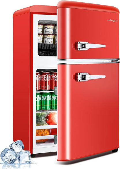 3.2 Cu.Ft Retro Fridge with Freezer, Double Door Refrigerator with 7 Level by Anypro