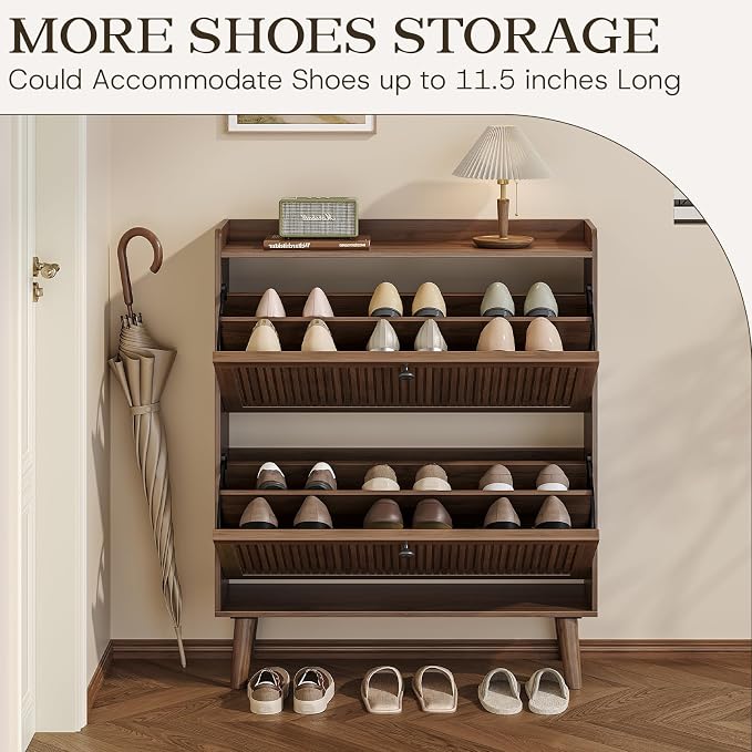 Fluted Shoe Cabinet Storage for Entryway, 31.5" W Narrow Shoe Cabinet - Image 4