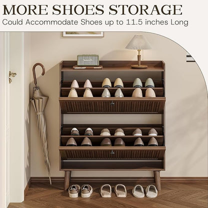 Fluted Shoe Cabinet Storage for Entryway, 31.5" W Narrow Shoe Cabinet - Image 4