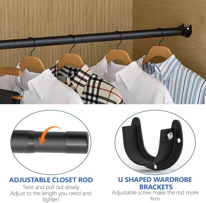 Closet Rods for Hanging Clothes, 17 to 53 Inch Closet Rod, Heavy Duty - Image 3