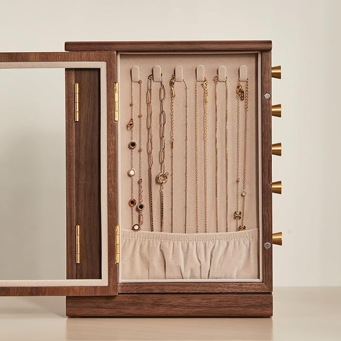 CHOSIN Black Walnut Wooden Jewelry Box, 360° Rotating Organizer - Image 7