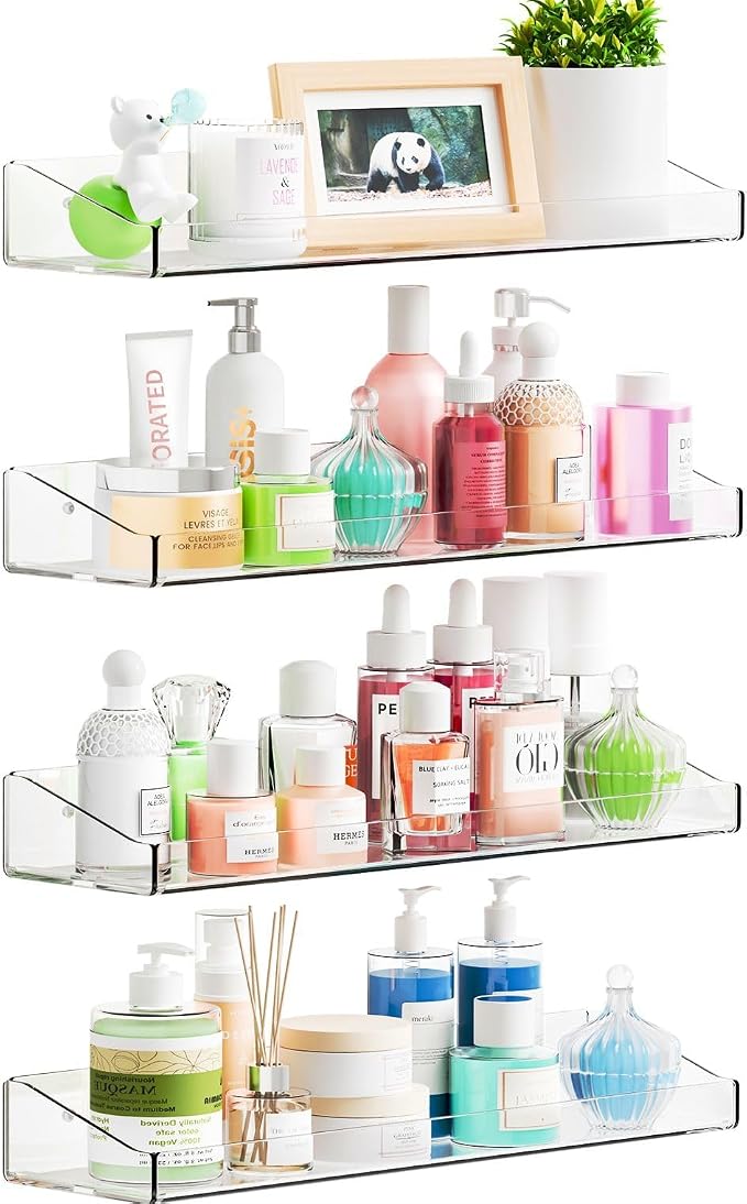 Yieach 4 Pack Adhesive Clear Bathroom Shower Shelves, No Drill Acrylic Shower by Yieach