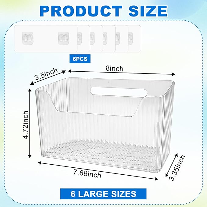6Pcs Storage Organizer Bins Wall Mounted Organizer Basket Large Size Clear - Image 2