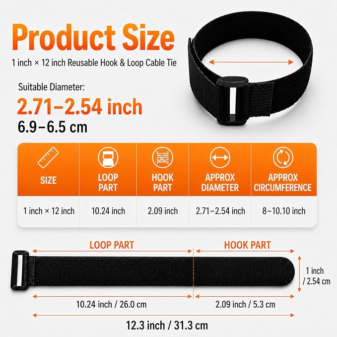 Ysenchan Hook & Loop Straps, Reusable Adjustable Nylon Cinch Cable Straps - Image 2
