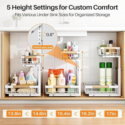 PXRACK 2 Pack Under Sink Organizer, Adjustable Height, 2 Tier Pull Out Under - Image 3