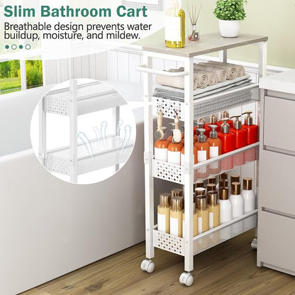 Utility Slim Storage Cart, 4 Tier Small Rolling Kitchen Laundry Room Cart - Image 3