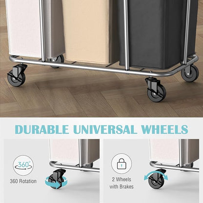PLKOW Laundry Sorter 3 Section, 220L Large Laundry Cart - Image 4