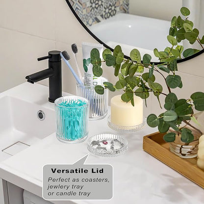 2 Pack Glass Qtip Holder with Lid, Qtip Dispenser Bathroom Storage Jars- Glass - Image 4