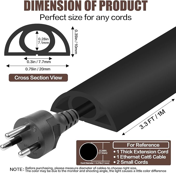 Floor Cord Cover Self Adhesive Cord Hider, 3.3FT Cable Management, Extension - Image 2