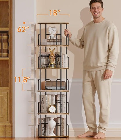 5 Tier Rotating Bookshelf Tower Round, Tall Floor Standing Spinning Bookshelf - Image 2