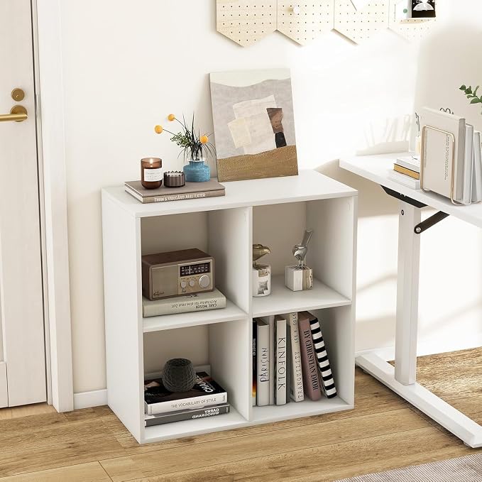 POWERSTONE 4 Cube Storage Organizer, 2 Tier Cubby Bookshelf Freestanding by POWERSTONE%C2%AE