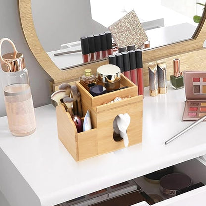 Wooden Tissue Box Cover with Storage Tray, Makeup Organizer and Phone Holder - Image 7