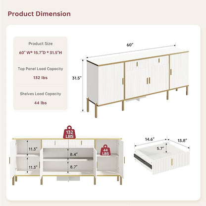 60" Modern Kitchen Buffet Cabinet, Buffets & Sideboard - Image 2